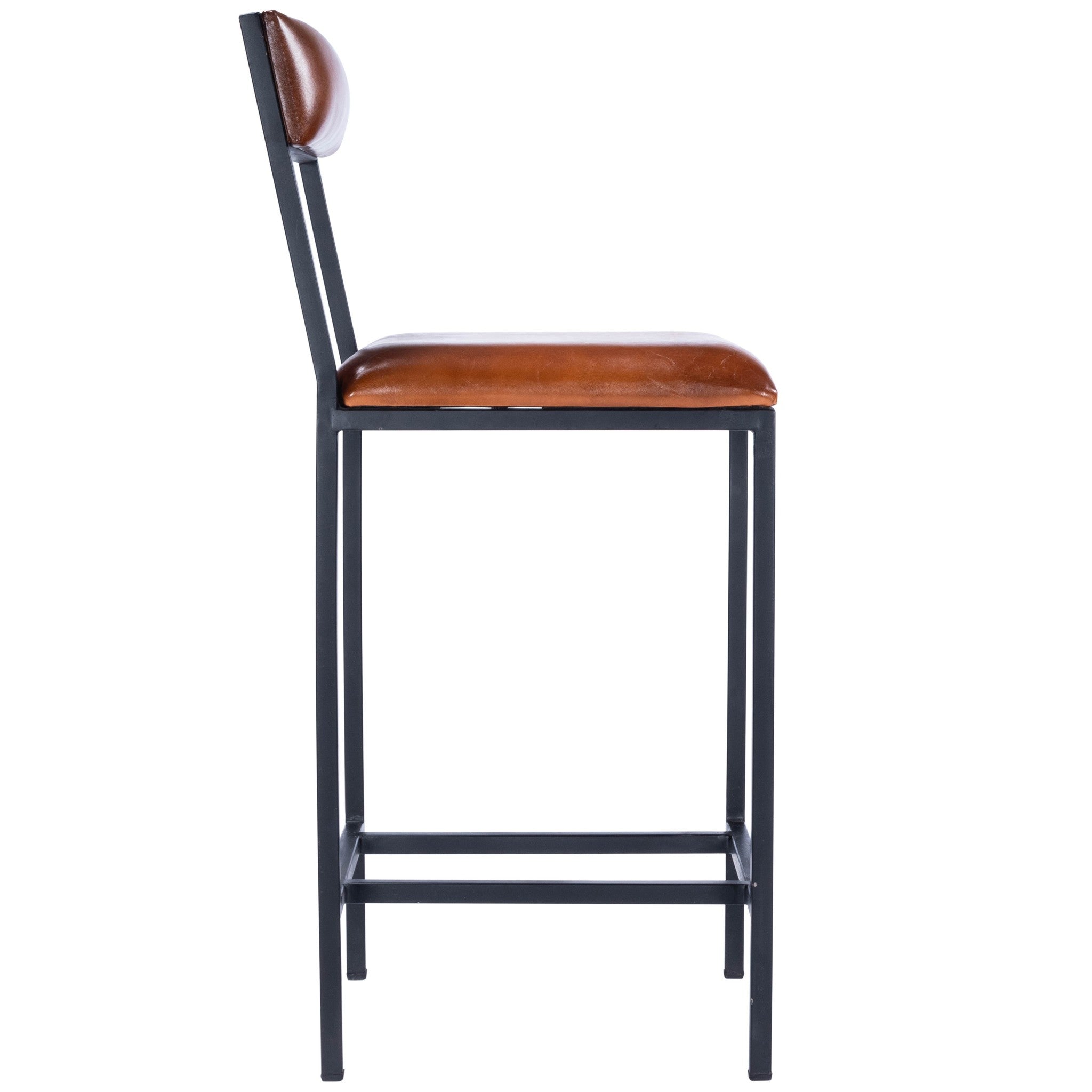 27" Brown and Black Manufactured Wood and Iron Bar Chair-Bar Chairs-DECOROLALA