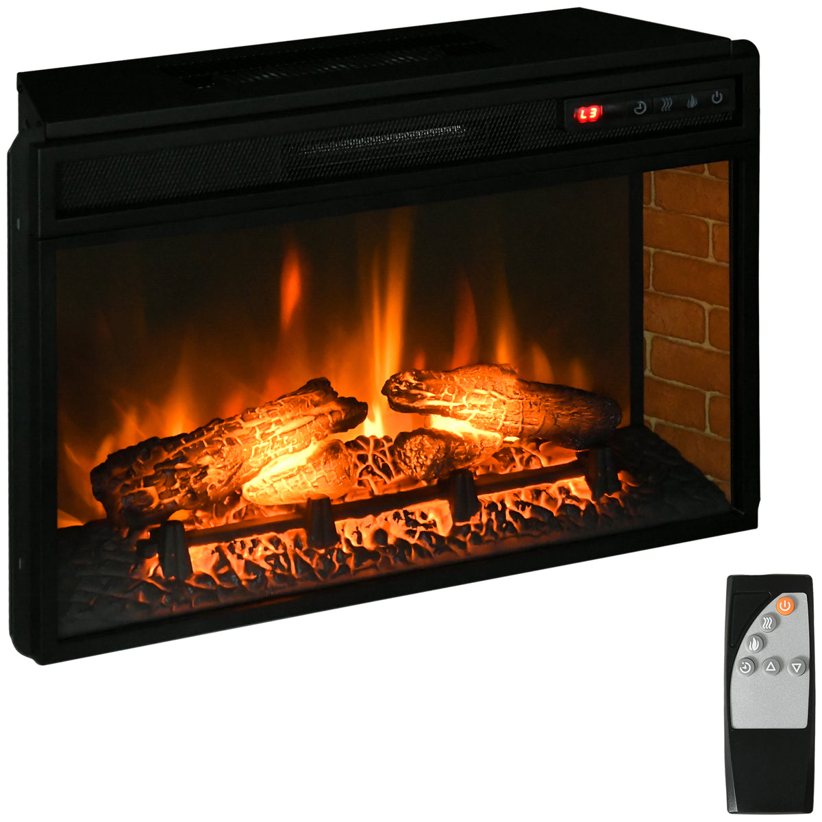 27" Electric Fireplace Insert - 1400W Recessed Heater Black-Electric Fireplaces-DECOROLALA