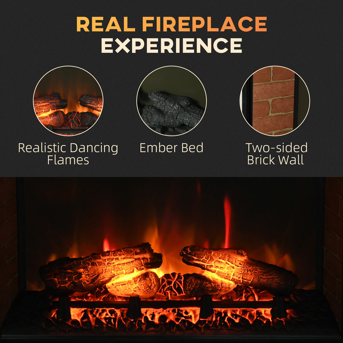 27" Electric Fireplace Insert - 1400W Recessed Heater Black-Electric Fireplaces-DECOROLALA