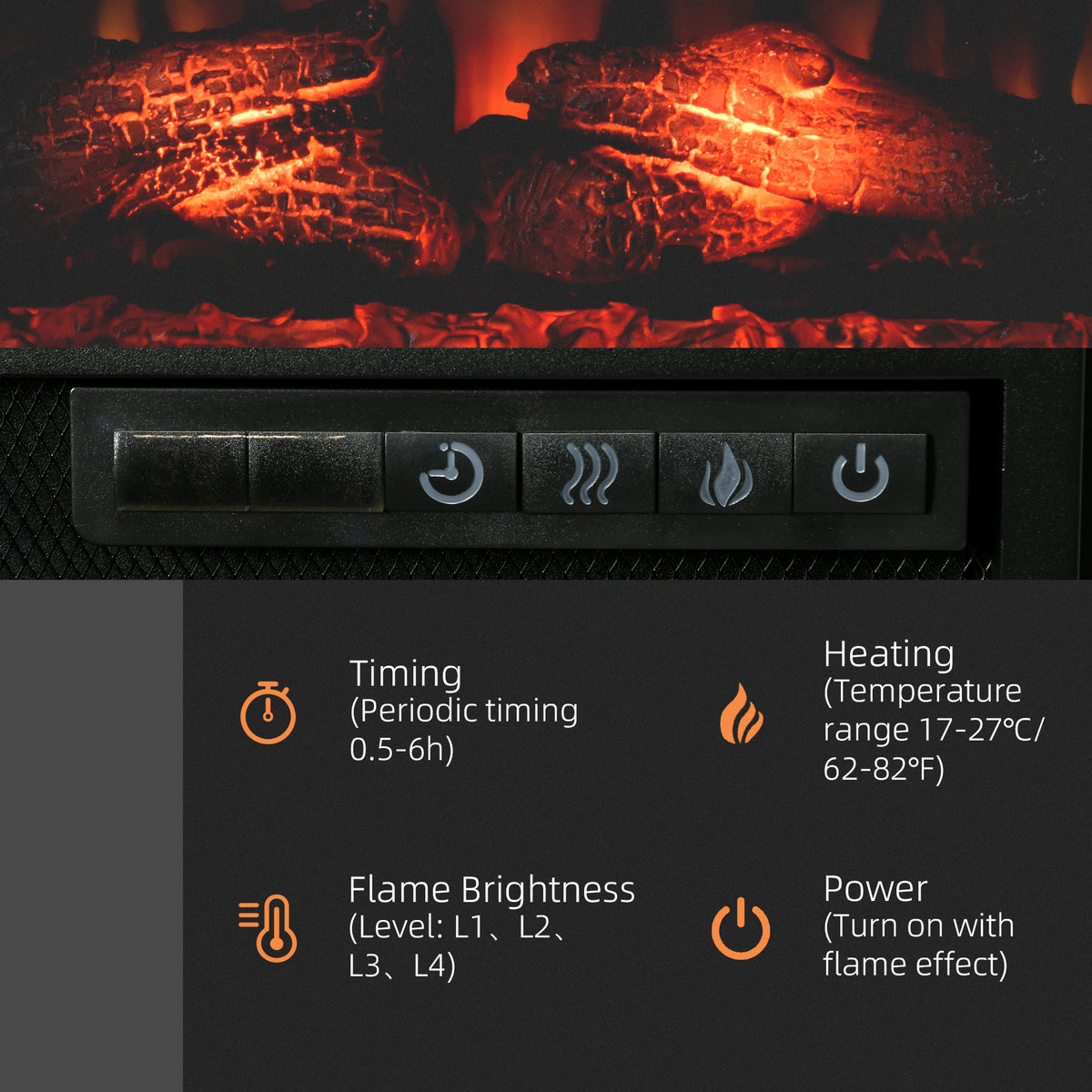 27" Electric Fireplace Insert - 1400W Recessed Heater Black-Electric Fireplaces-DECOROLALA