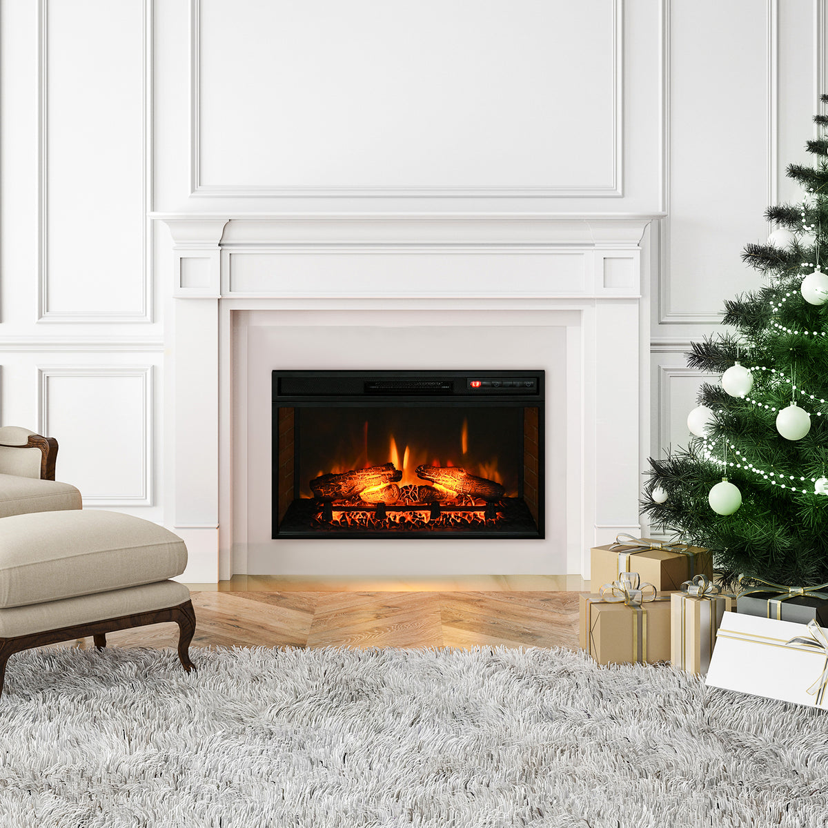 27" Electric Fireplace Insert - 1400W Recessed Heater Black-Electric Fireplaces-DECOROLALA