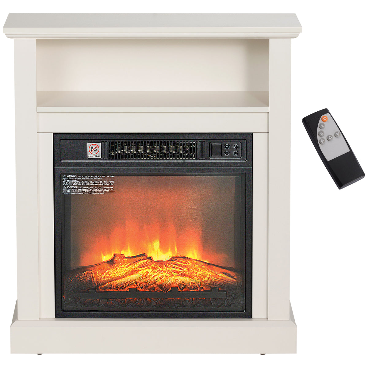 27" Freestanding Electric Fireplace with Mantel - White-Electric Fireplaces-DECOROLALA