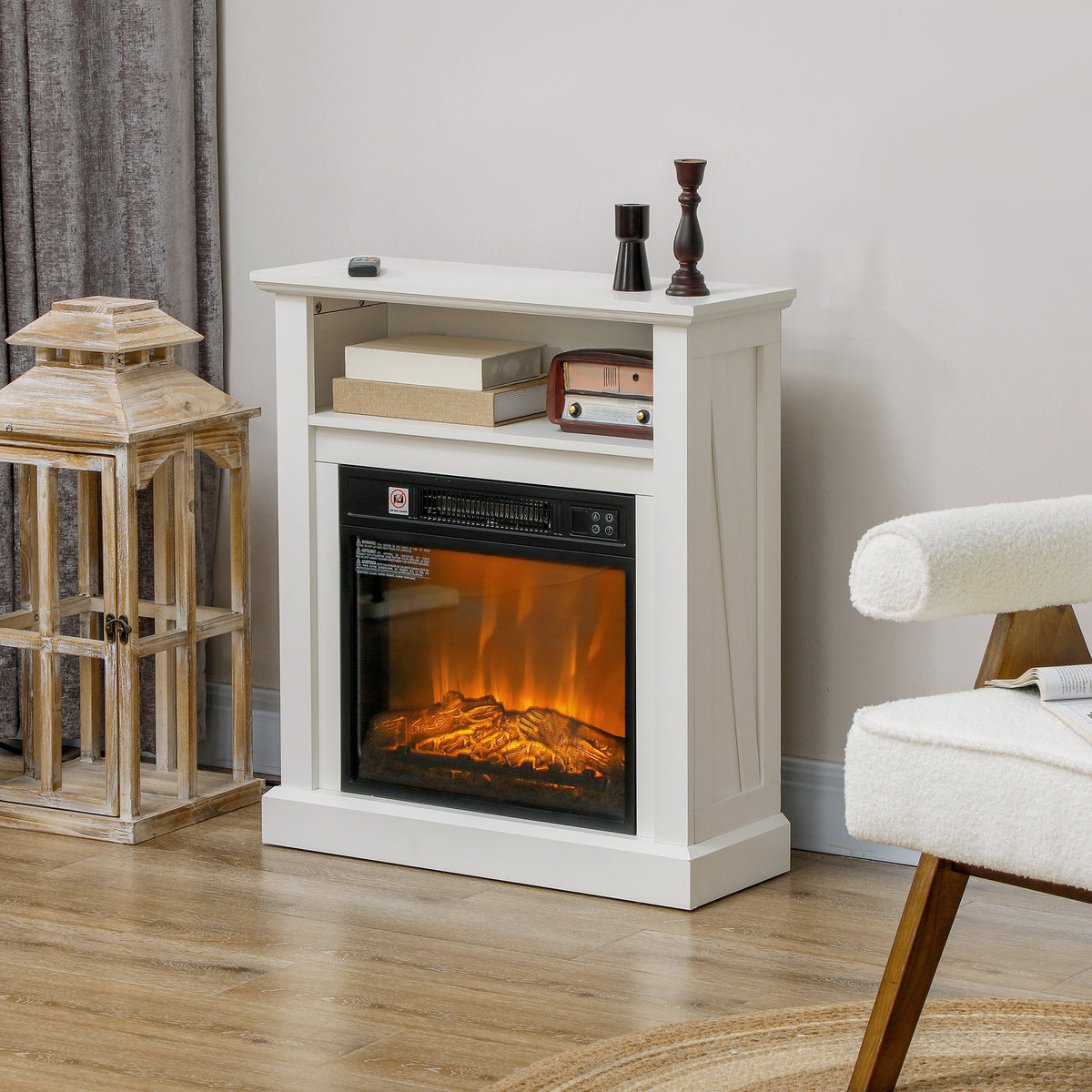 27" Freestanding Electric Fireplace with Mantel - White-Electric Fireplaces-DECOROLALA