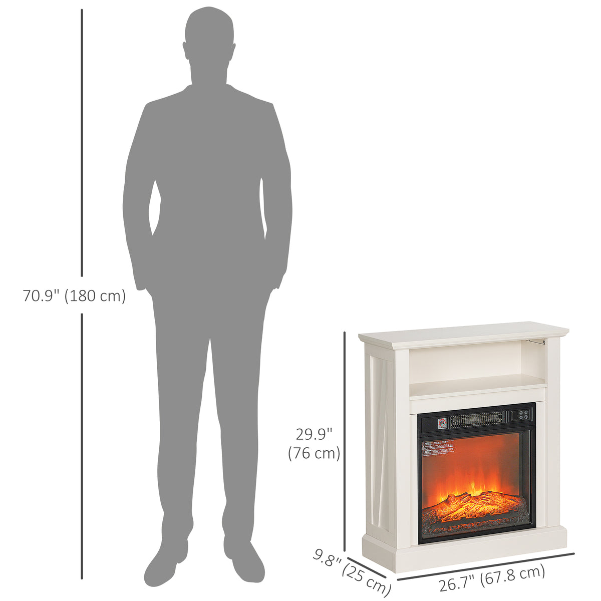 27" Freestanding Electric Fireplace with Mantel - White-Electric Fireplaces-DECOROLALA
