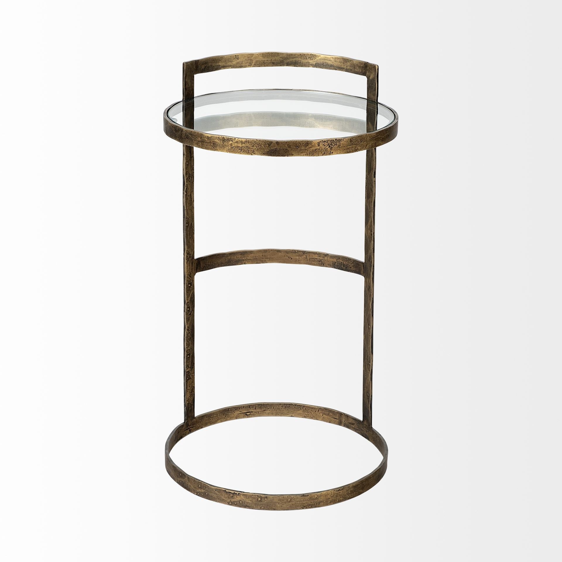 27" Gold And Clear Glass Round End Table-End-Side Tables-DECOROLALA