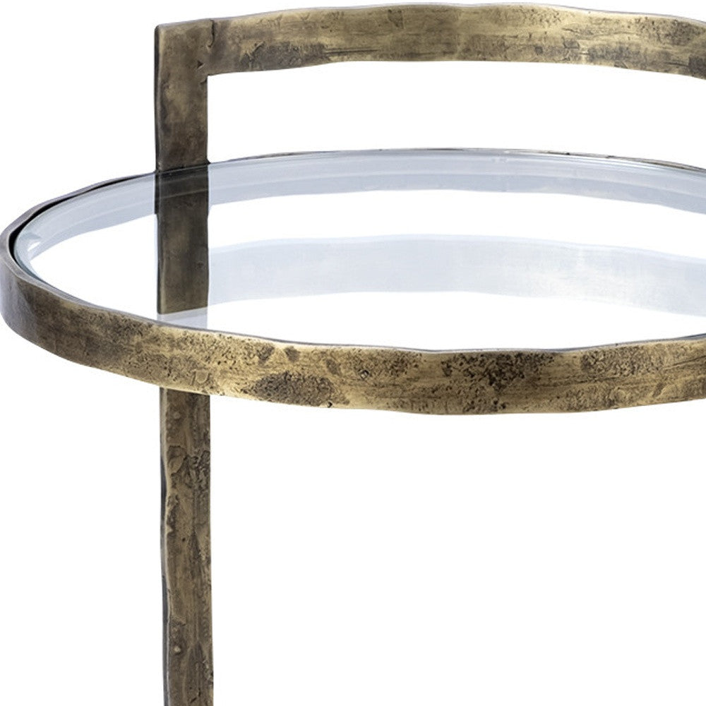 27" Gold And Clear Glass Round End Table-End-Side Tables-DECOROLALA