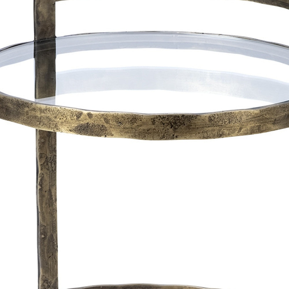 27" Gold And Clear Glass Round End Table-End-Side Tables-DECOROLALA