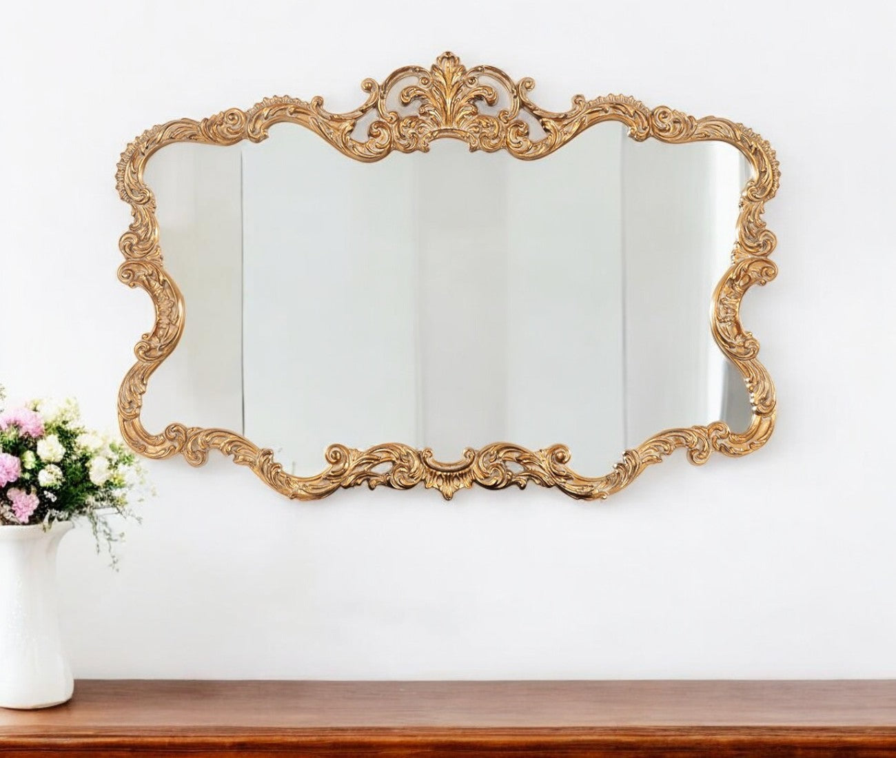 27" Gold Ornate Scroll Framed Accent Mirror-Mirrors-DECOROLALA