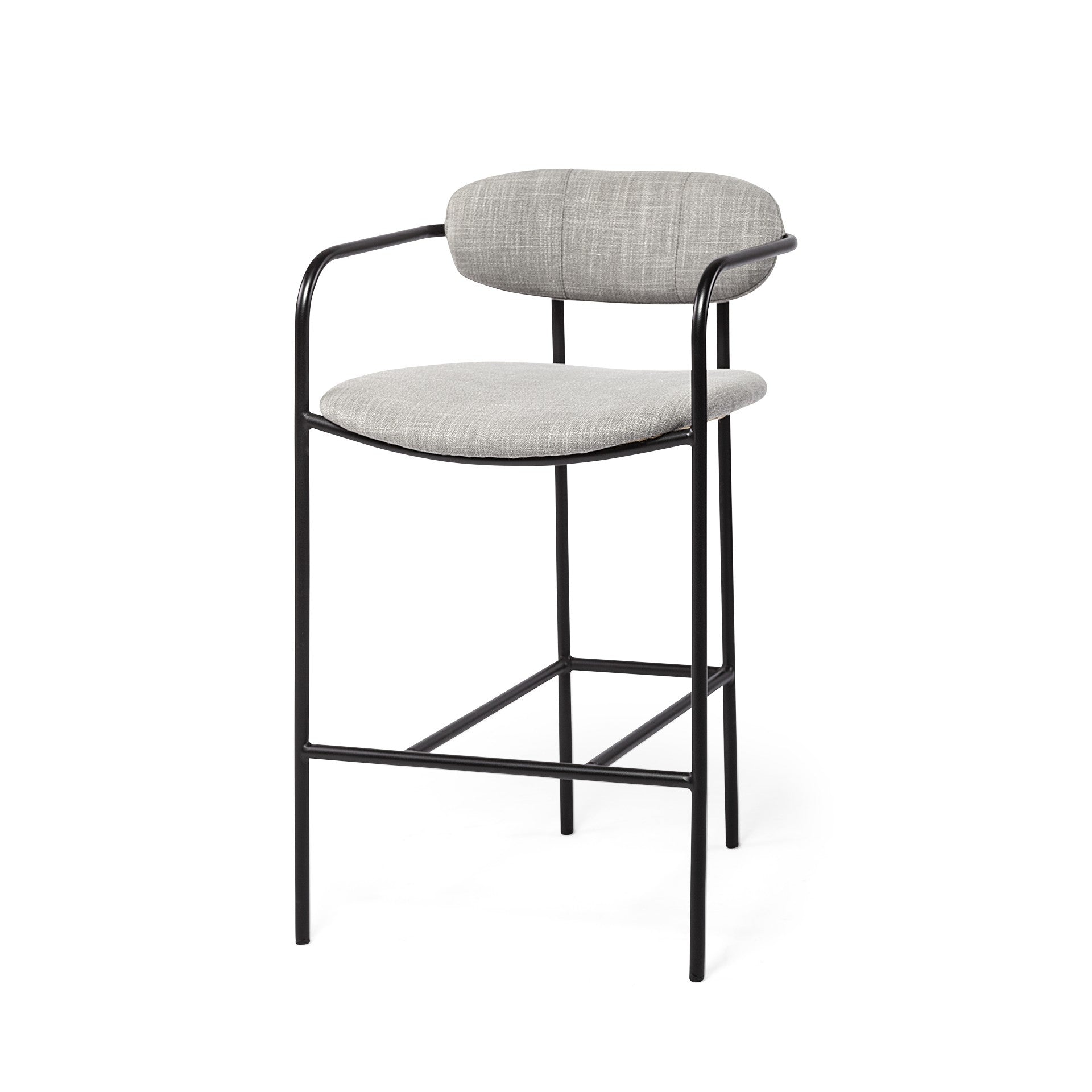 27" Gray And Black Upholstered And Metal Counter Height Bar Chair-Bar Chairs-DECOROLALA