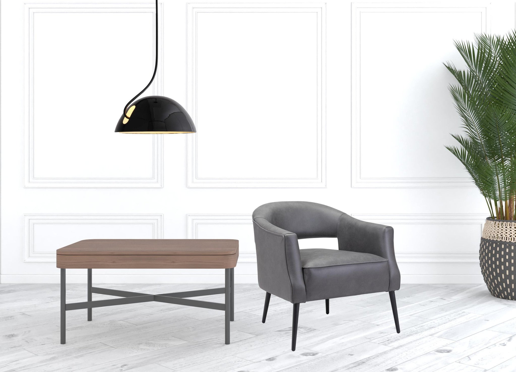 27" Gray And Gold Faux Leather And Upholstered Arm Chair-Accent Chairs-DECOROLALA