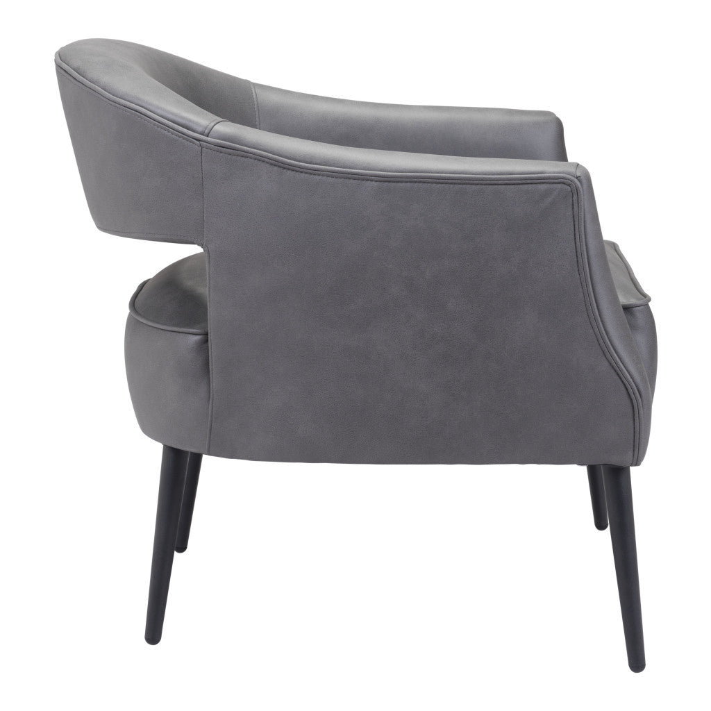 27" Gray And Gold Faux Leather And Upholstered Arm Chair-Accent Chairs-DECOROLALA