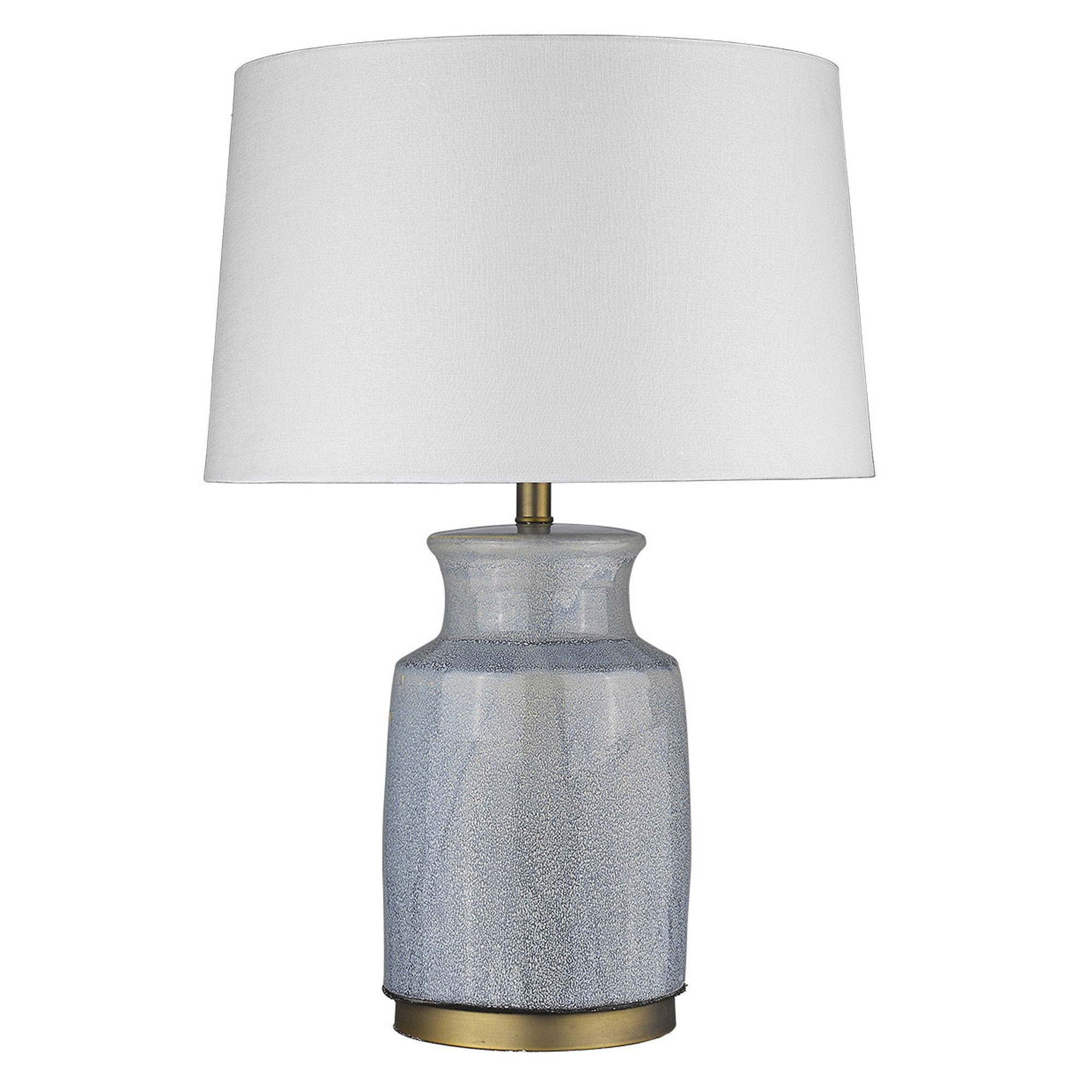 27" Gray Ceramic Table Lamp With White Empire Shade-Table Lamps-DECOROLALA