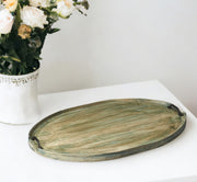 27" Green Mango Oval Serving Tray With Handles-Trays-DECOROLALA