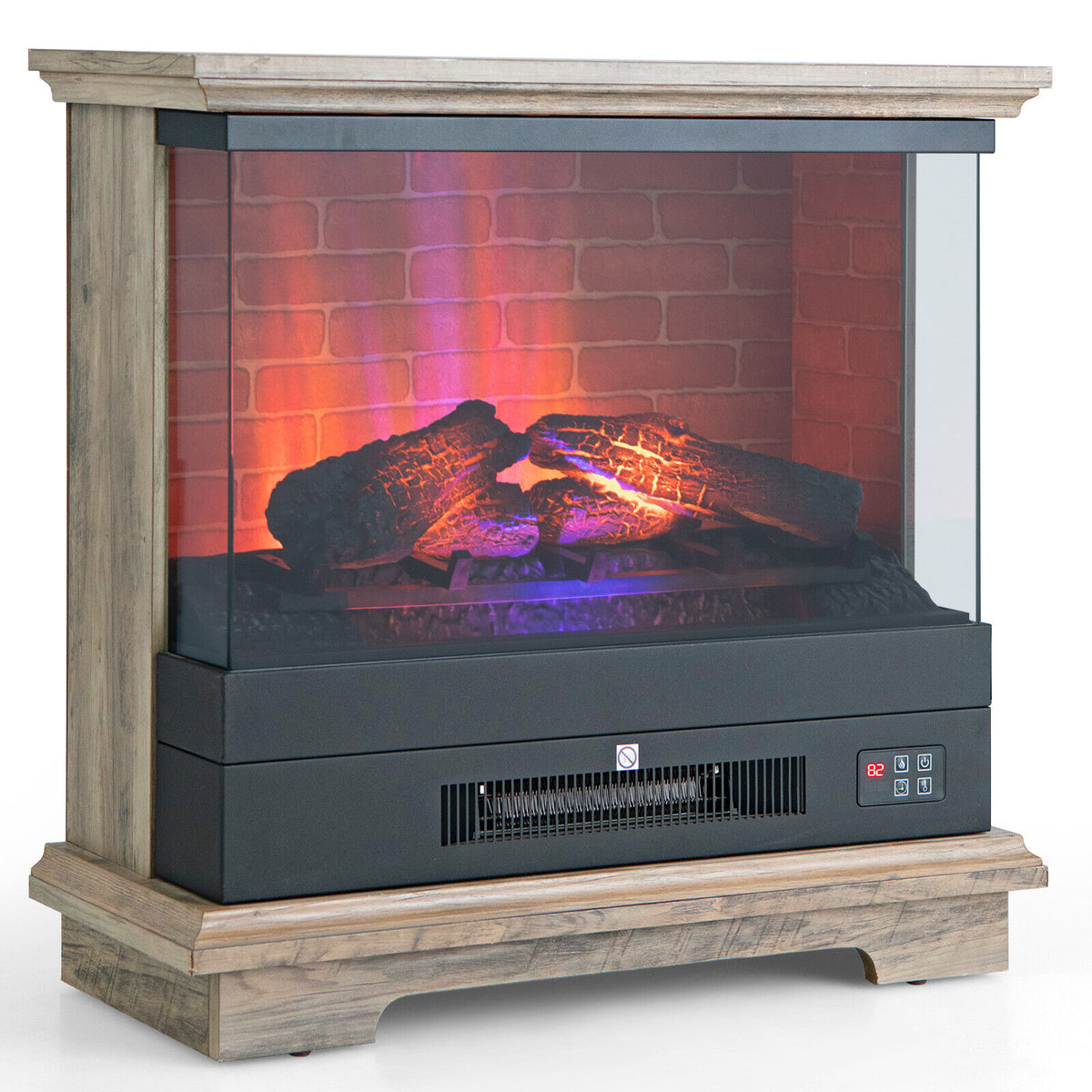27 Inch Freestanding Electric Fireplace with 3-Level Vivid Flame Thermostat-Natural-Fireplaces-DECOROLALA