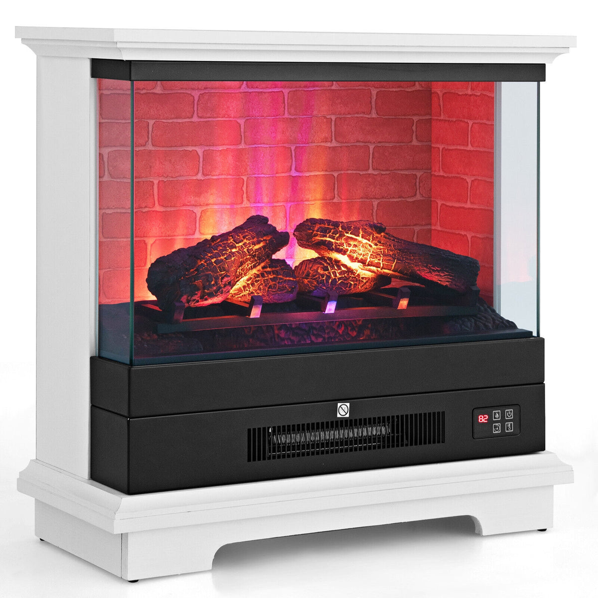 27 Inch Freestanding Electric Fireplace with 3-Level Vivid Flame Thermostat-White-Fireplaces-DECOROLALA