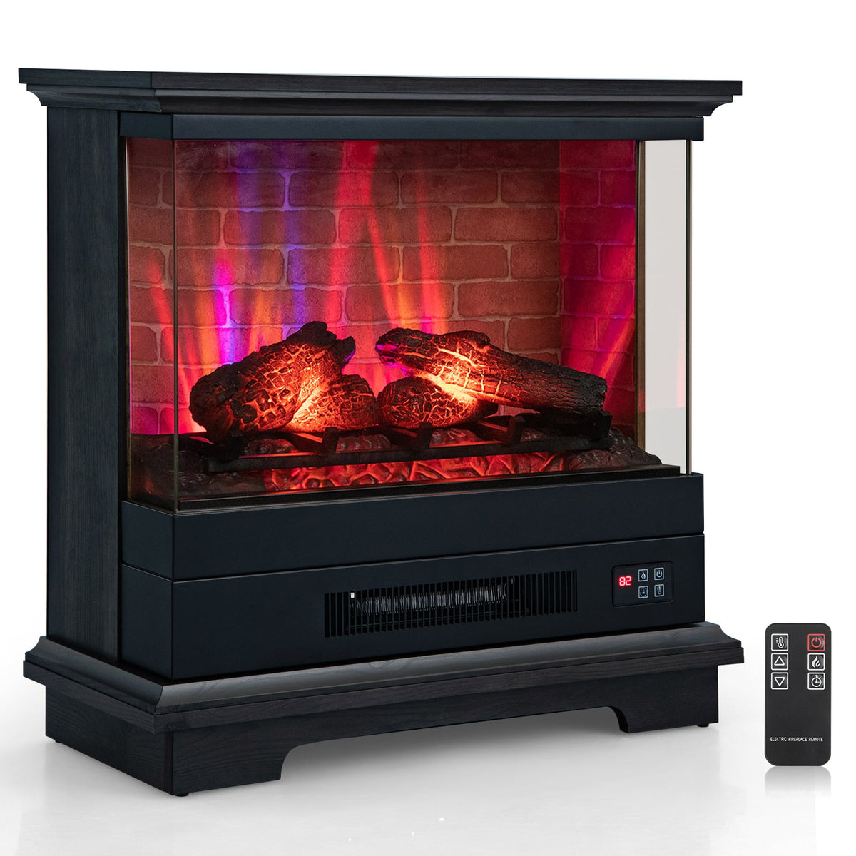 27 Inch Freestanding Fireplace with Remote Control-Black-Fireplaces-DECOROLALA