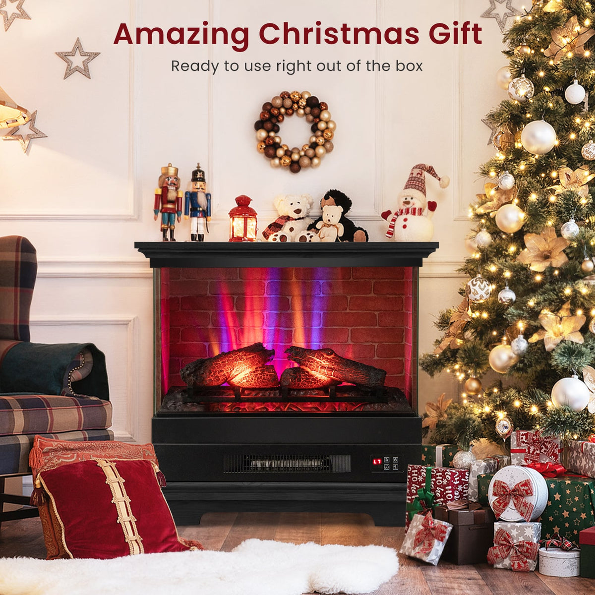 27 Inch Freestanding Fireplace with Remote Control-Black-Fireplaces-DECOROLALA