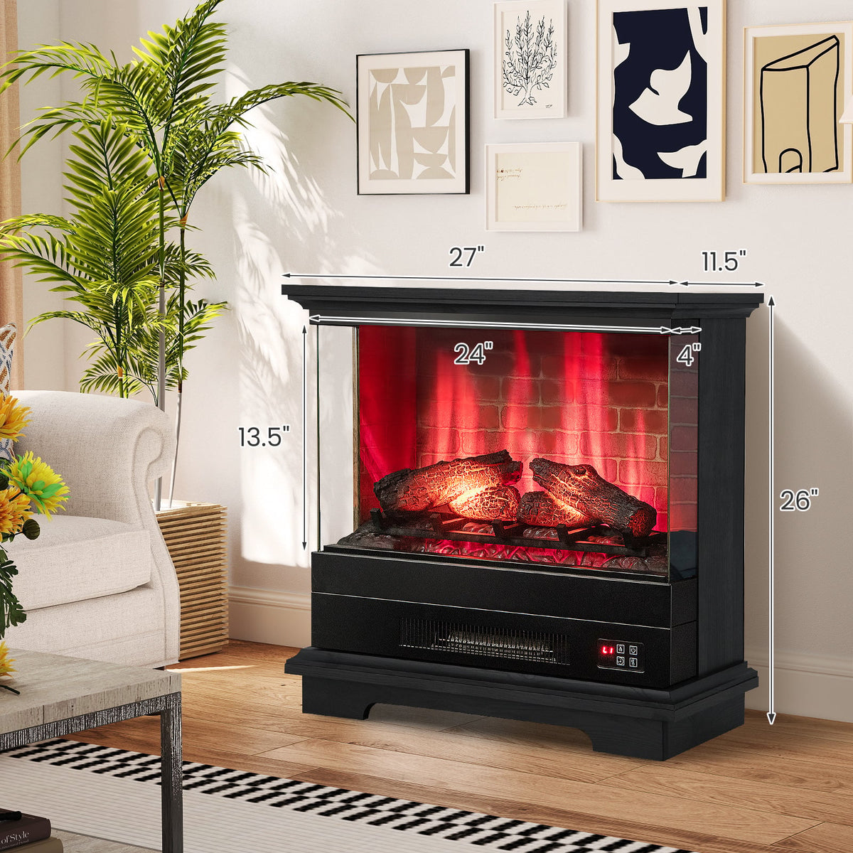27 Inch Freestanding Fireplace with Remote Control-Black-Fireplaces-DECOROLALA