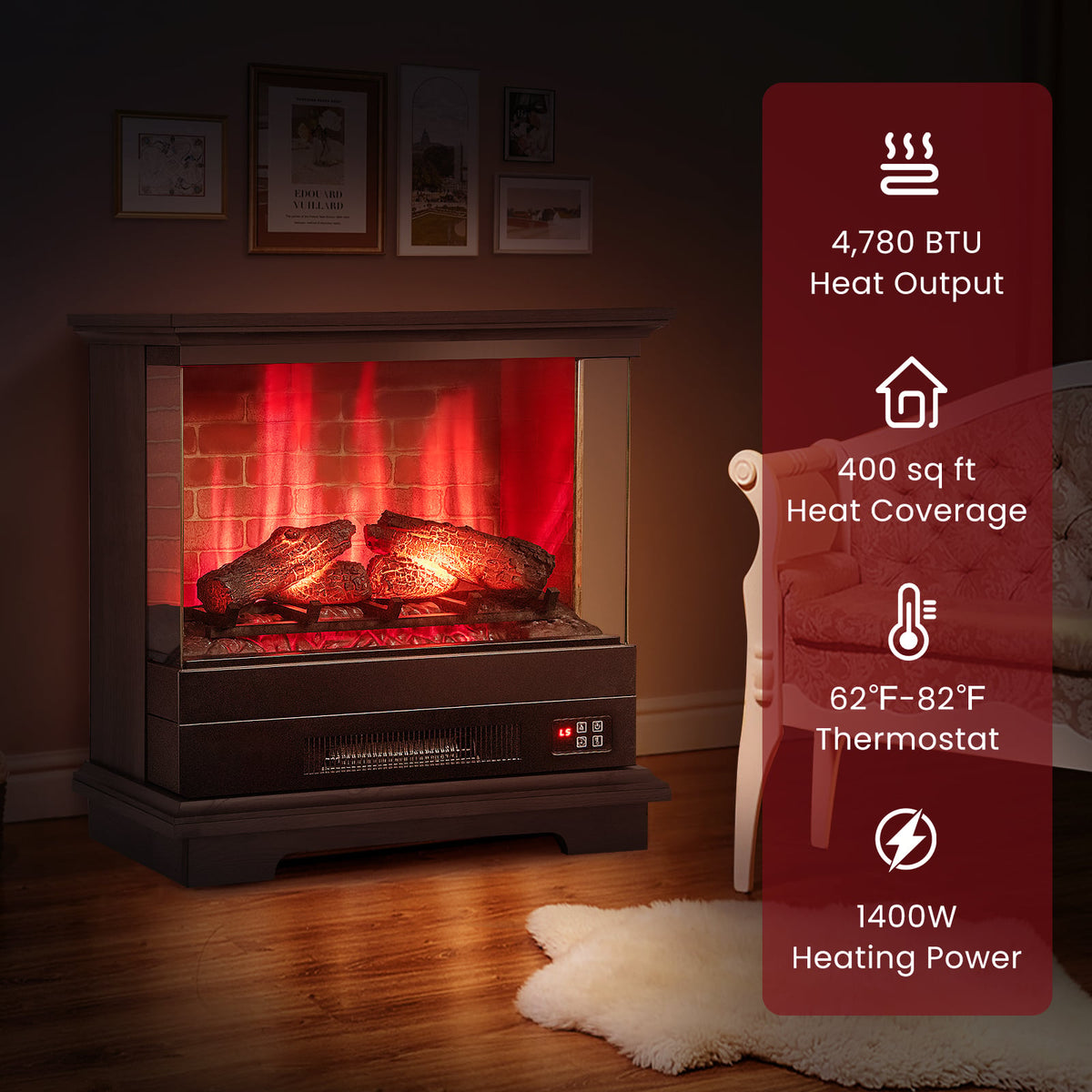 27 Inch Freestanding Fireplace with Remote Control-Black-Fireplaces-DECOROLALA