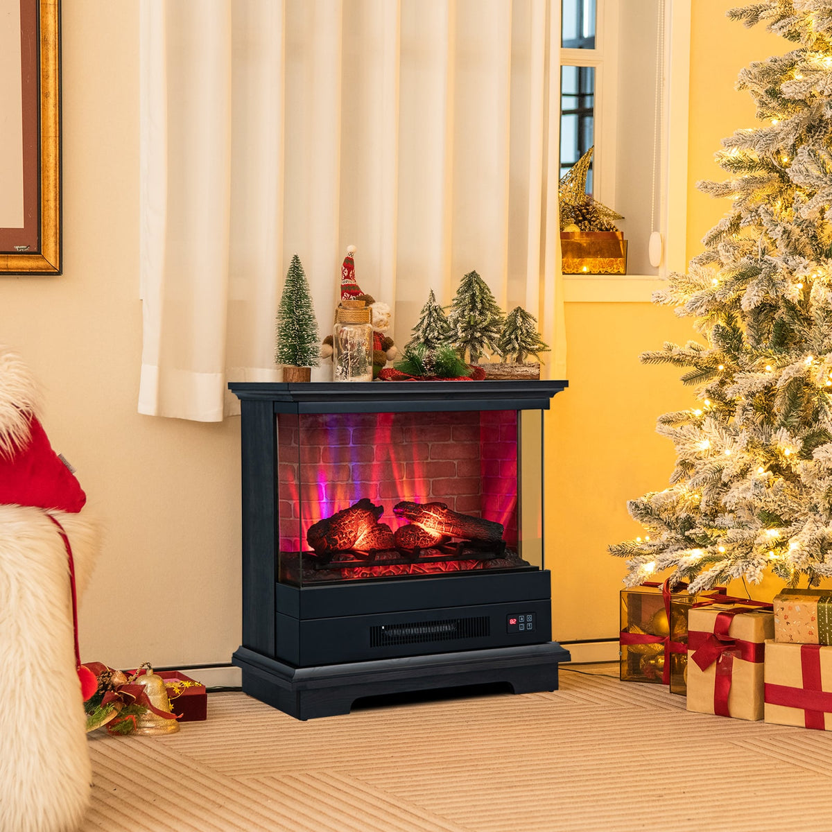 27 Inch Freestanding Fireplace with Remote Control-Black-Fireplaces-DECOROLALA