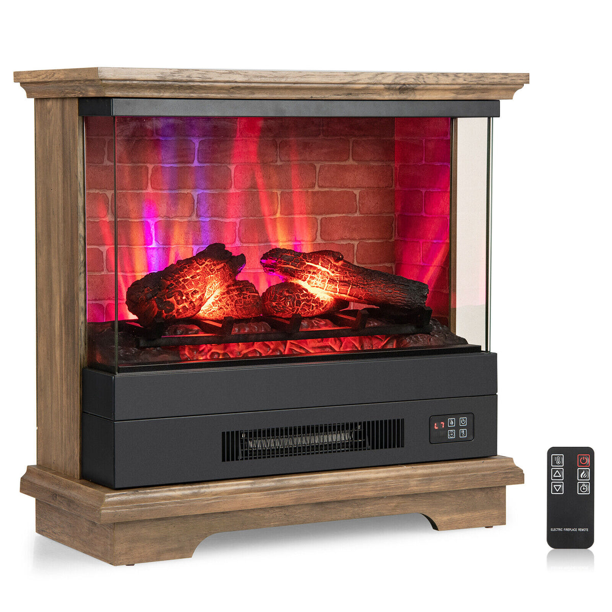 27 Inch Freestanding Fireplace with Remote Control-Brown-Fireplaces-DECOROLALA