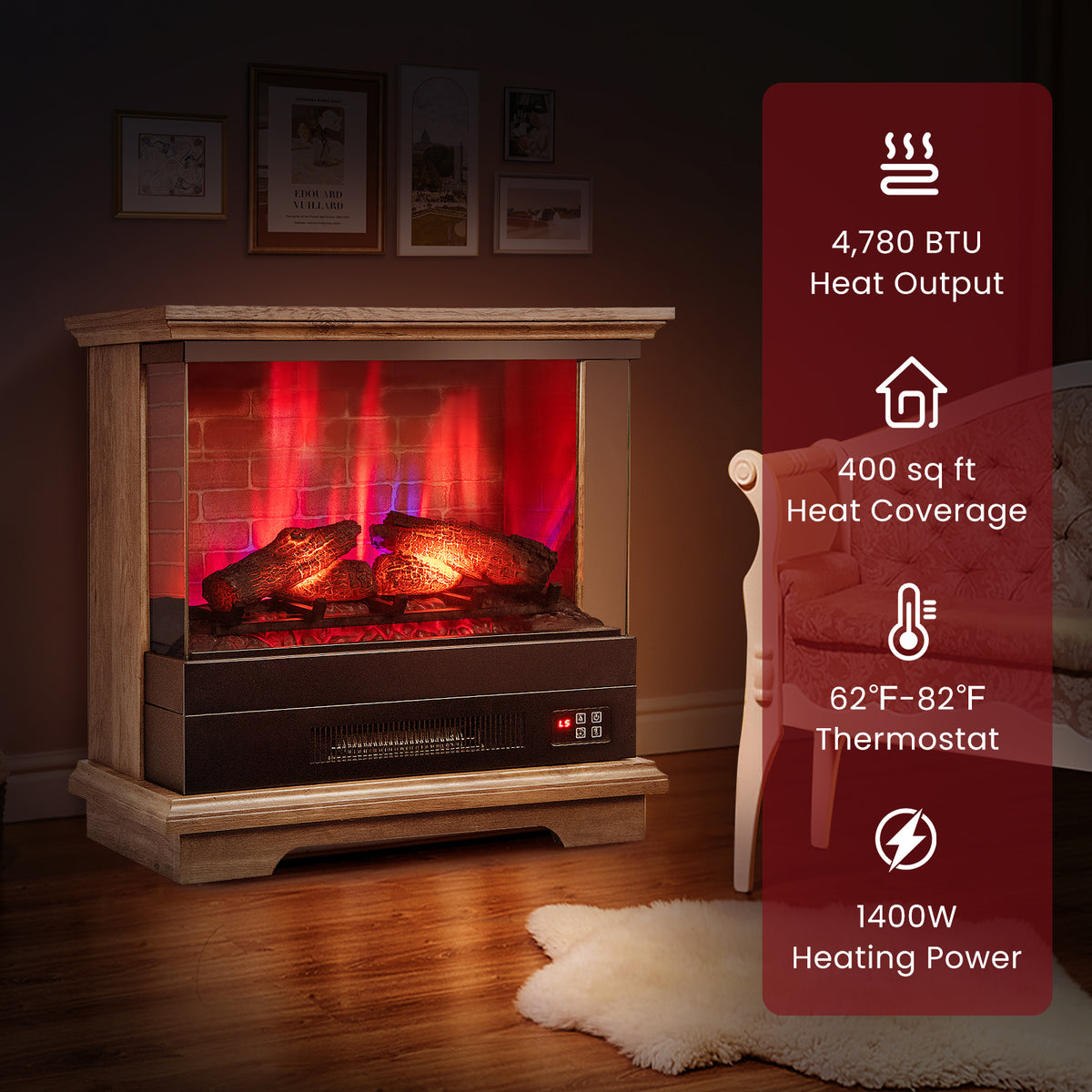 27 Inch Freestanding Fireplace with Remote Control-Brown-Fireplaces-DECOROLALA