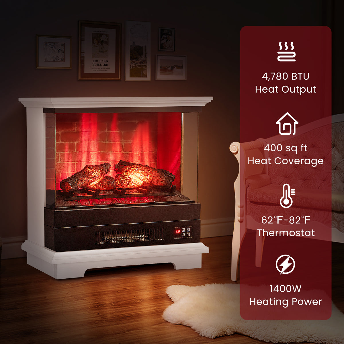 27 Inch Freestanding Fireplace with Remote Control-White-Fireplaces-DECOROLALA
