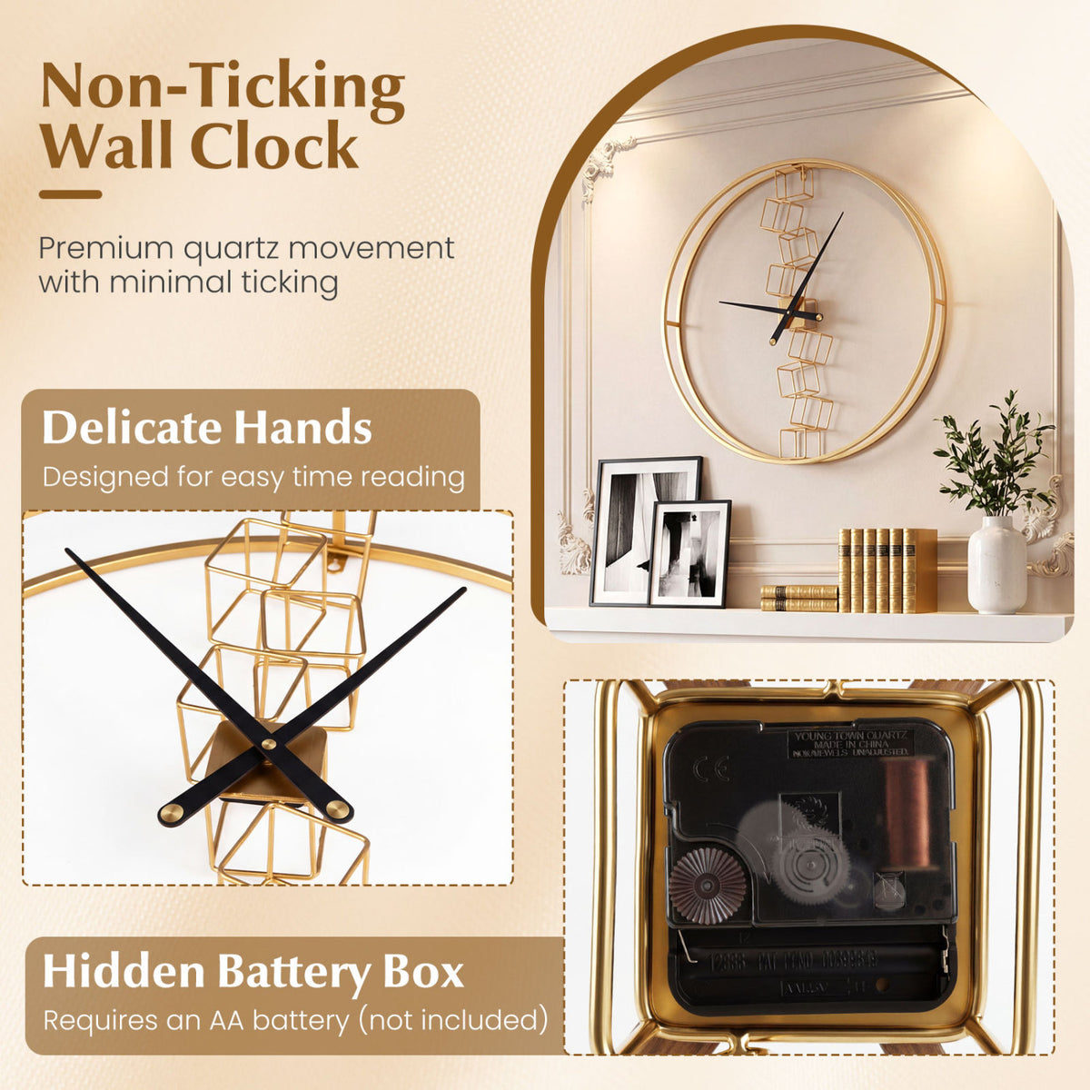 27 Inch Large Wall Clock for Living Room Bedroom Kitchen-Yellow-Wall Decor-DECOROLALA