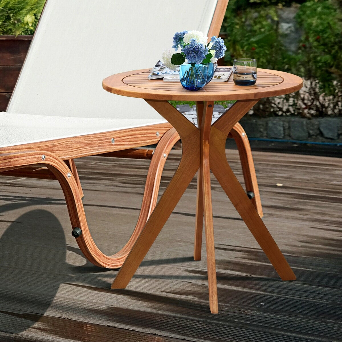 27 Inch Outdoor Round Solid Wood Coffee Side Bistro Table [Best Seller in the US]-Patio Coffee Tables-DECOROLALA