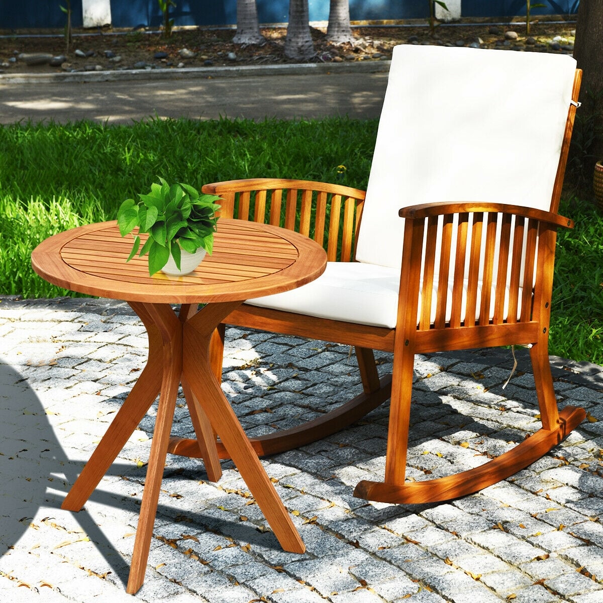 27 Inch Outdoor Round Solid Wood Coffee Side Bistro Table [Best Seller in the US]-Patio Coffee Tables-DECOROLALA