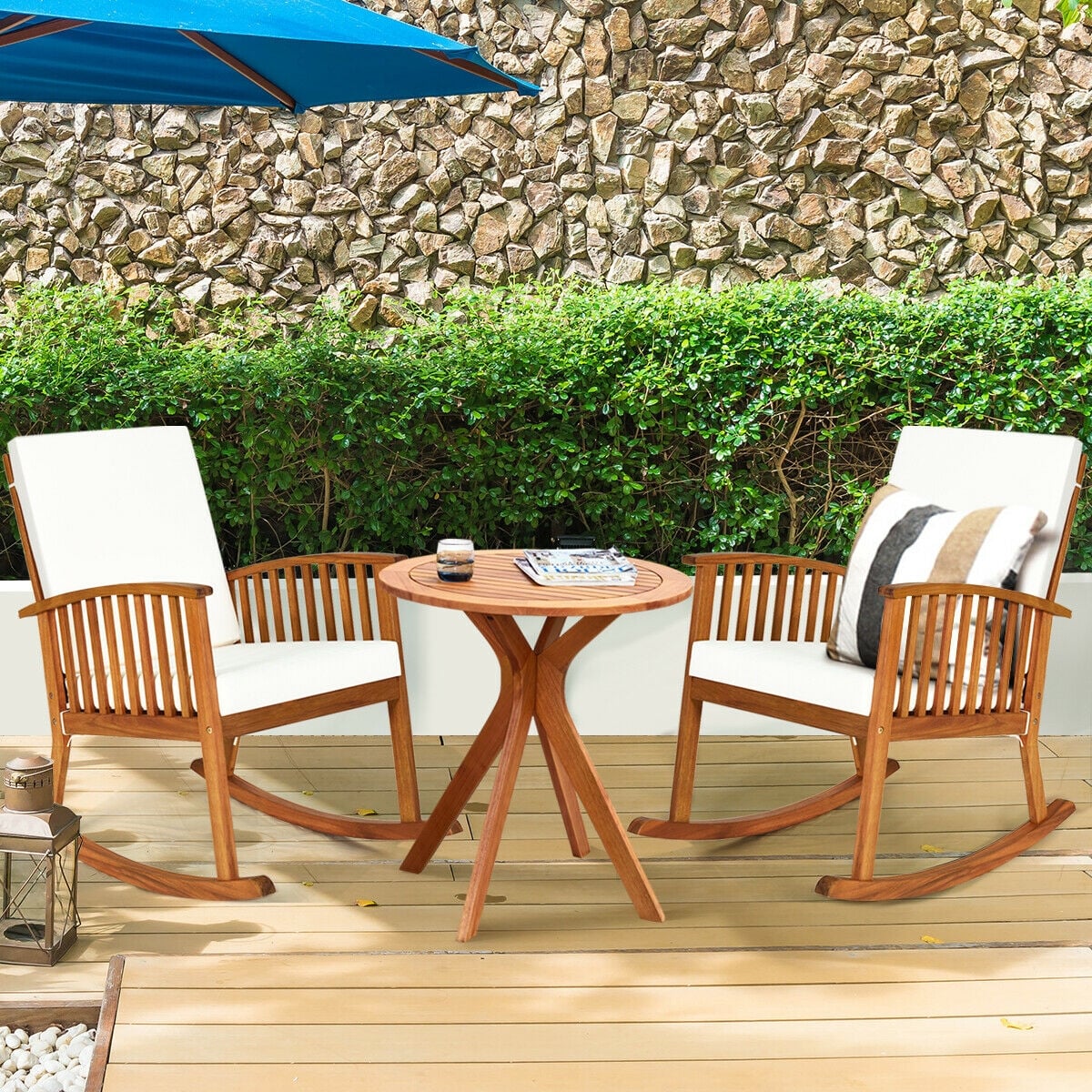 27 Inch Outdoor Round Solid Wood Coffee Side Bistro Table [Best Seller in the US]-Patio Coffee Tables-DECOROLALA