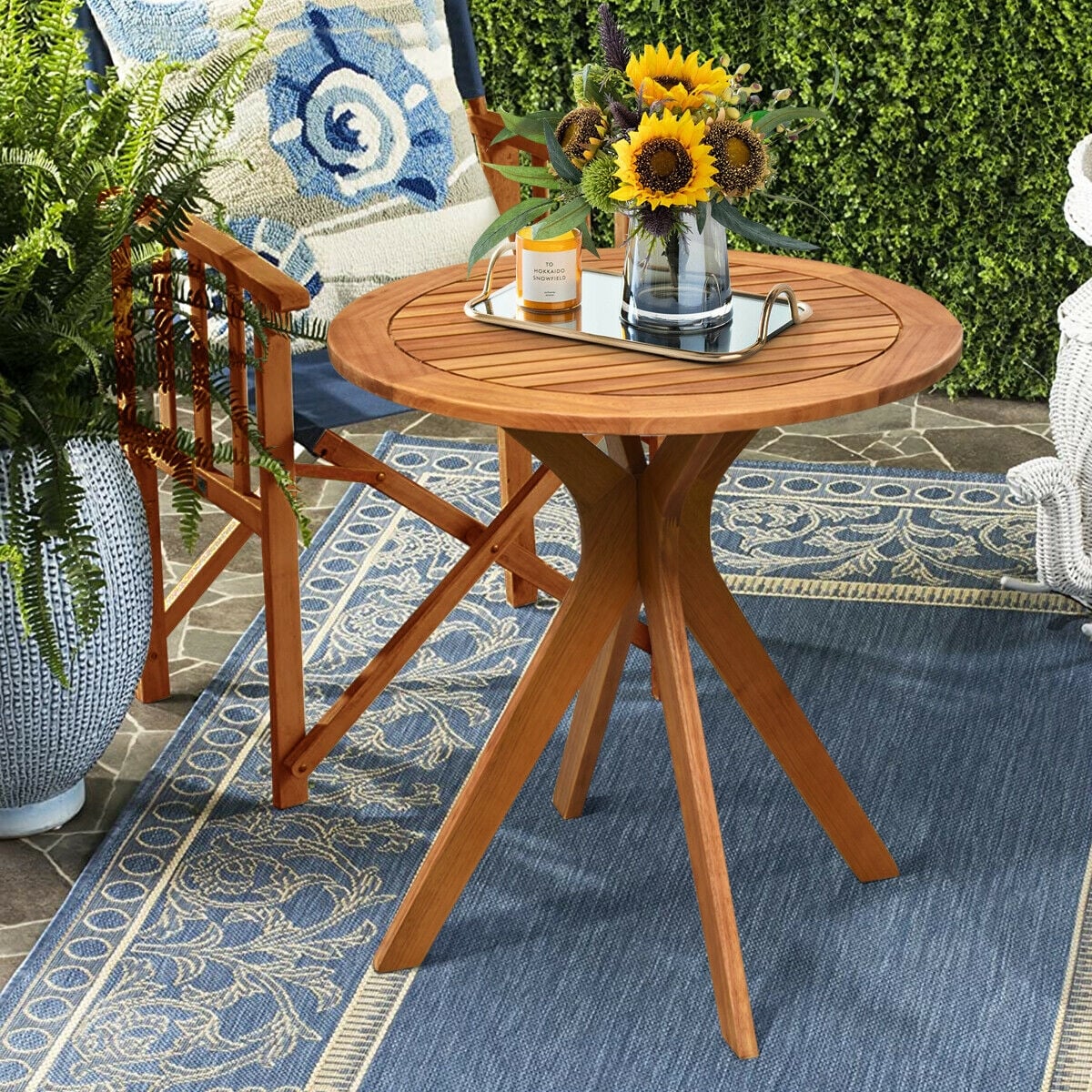 27 Inch Outdoor Round Solid Wood Coffee Side Bistro Table [Best Seller in the US]-Patio Coffee Tables-DECOROLALA