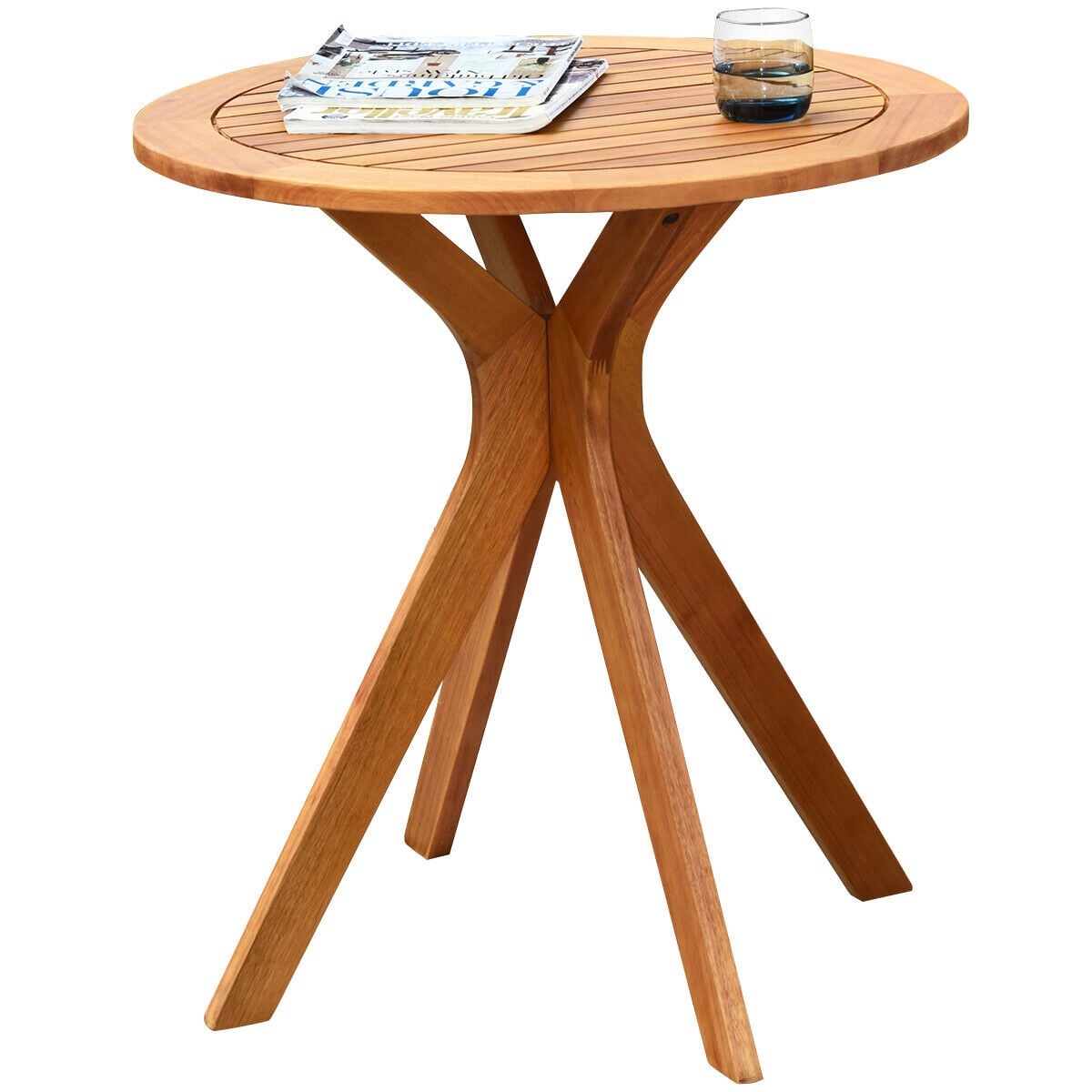 27 Inch Outdoor Round Solid Wood Coffee Side Bistro Table [Best Seller in the US]-Patio Coffee Tables-DECOROLALA