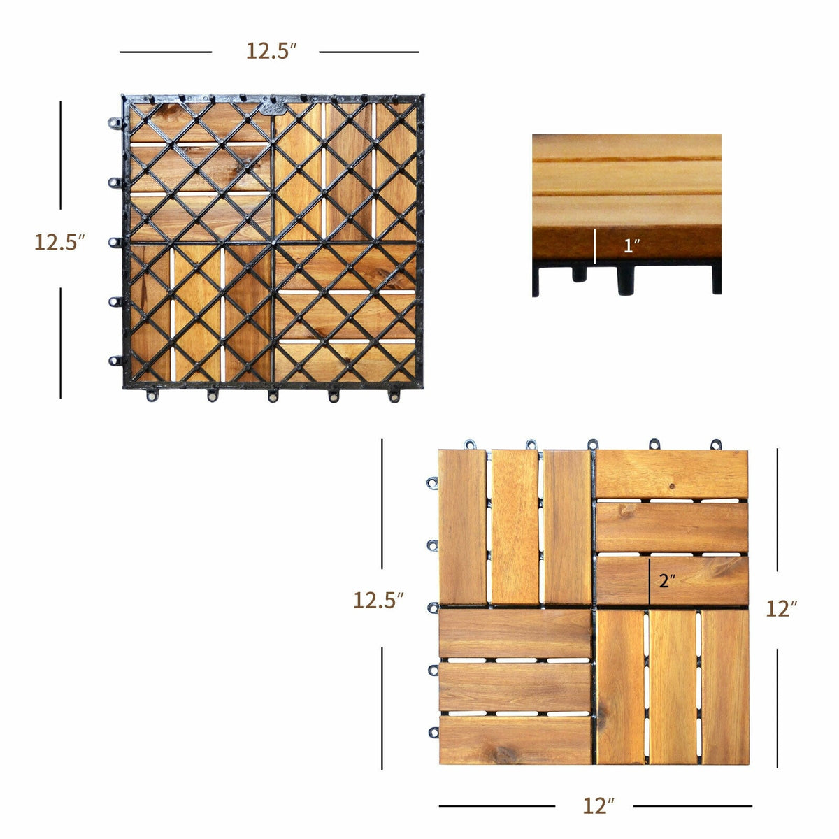 27 Pieces Acacia Wood Interlocking Patio Deck Tile-Outdoor Deck Tiles-DECOROLALA