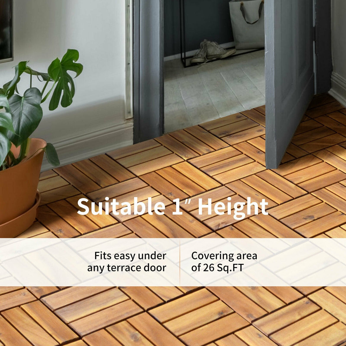 27 Pieces Acacia Wood Interlocking Patio Deck Tile-Outdoor Deck Tiles-DECOROLALA
