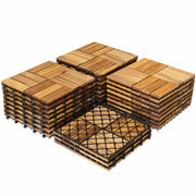 27 Pieces Acacia Wood Interlocking Patio Deck Tile-Outdoor Deck Tiles-DECOROLALA