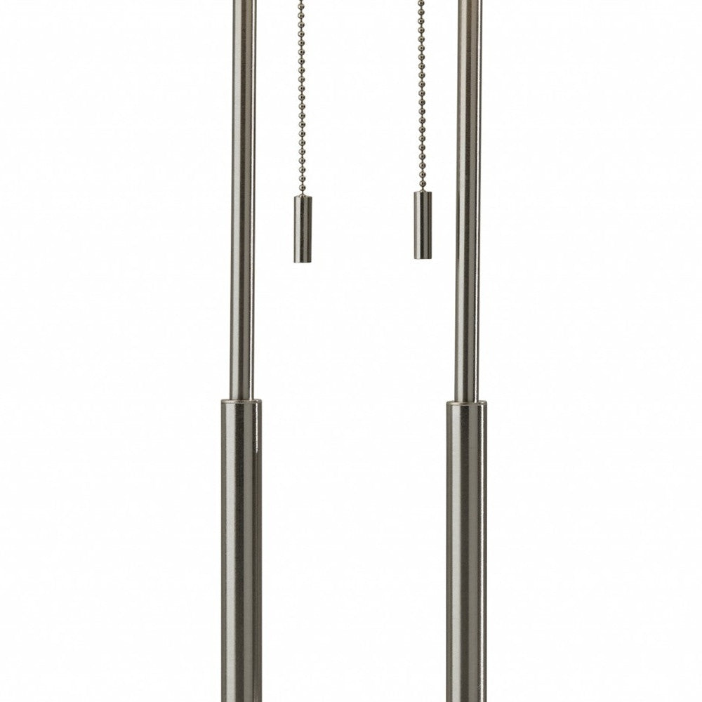 27" Silver Metal Two Light Bedside Lamp With Off White Drum Shade-Table Lamps-DECOROLALA