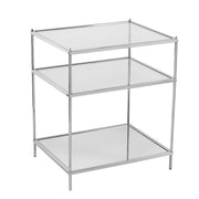 27" Silver Mirrored Glass And Iron End Table With Shelf-End-Side Tables-DECOROLALA