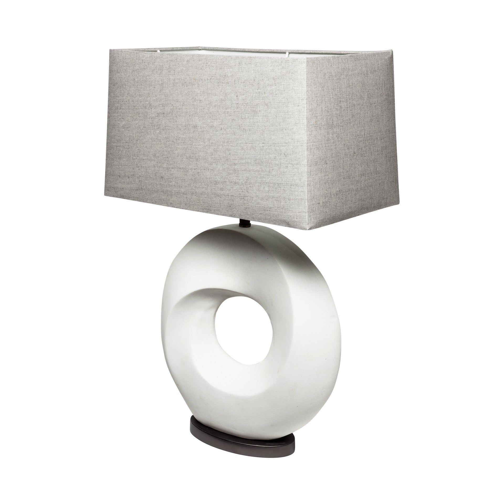 27" White Geometric Table Lamp With Gray Shade-Table Lamps-DECOROLALA