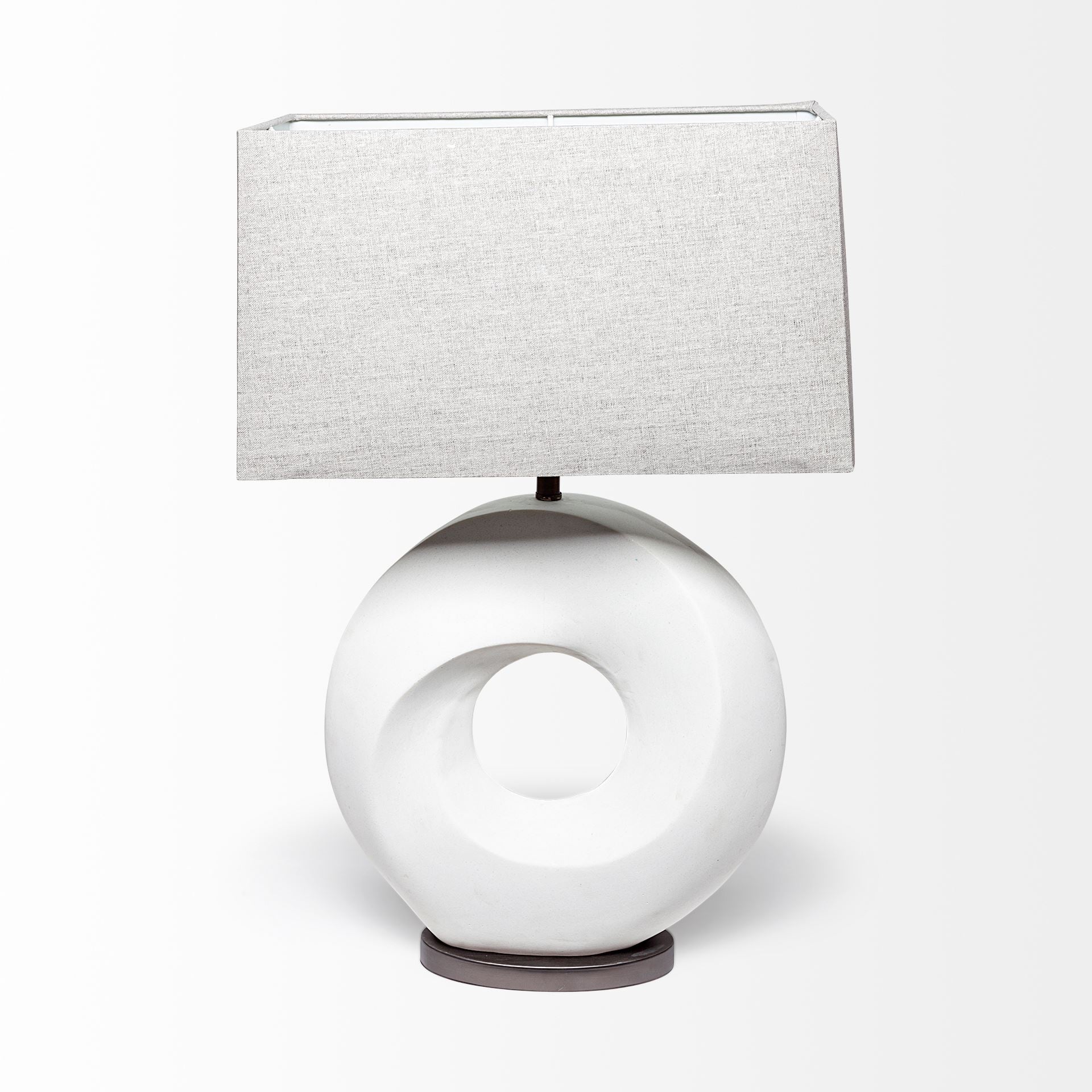 27" White Geometric Table Lamp With Gray Shade-Table Lamps-DECOROLALA
