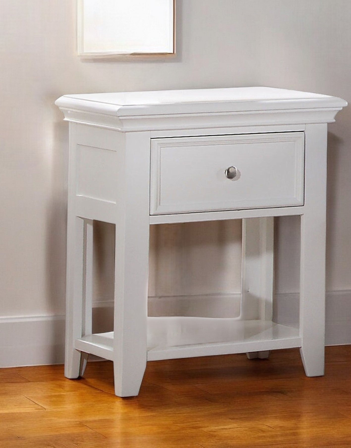 27" White One Drawer Nightstand-Nightstands & Bedside Tables-DECOROLALA