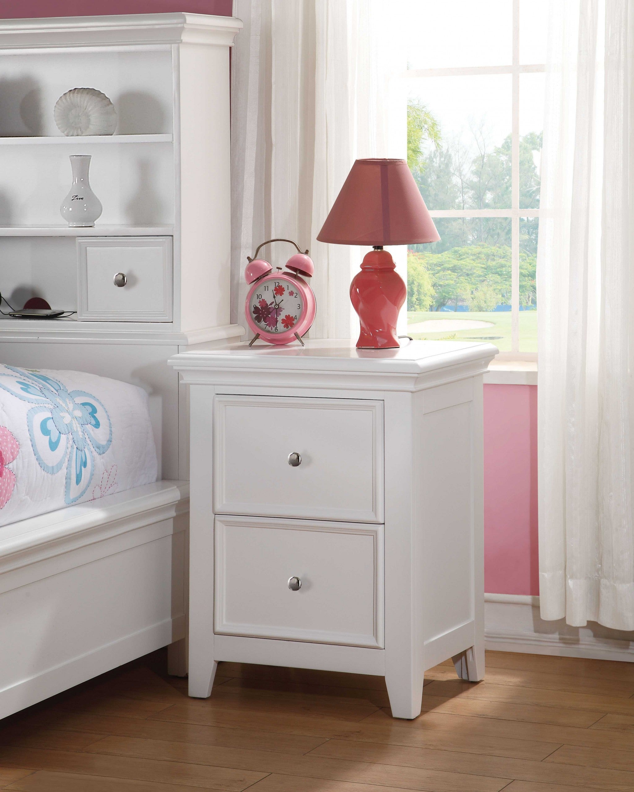 27" White Two Drawers Nightstand-Nightstands & Bedside Tables-DECOROLALA