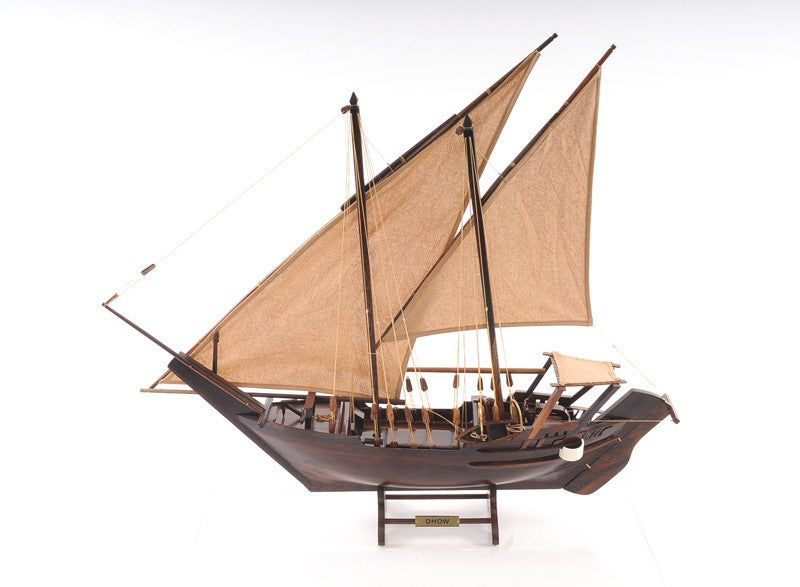 27" Wood Brown Solid Wood Hand Painted Dhow Medium Model Boat-Sculptures-DECOROLALA