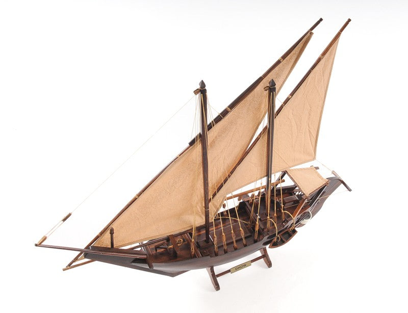 27" Wood Brown Solid Wood Hand Painted Dhow Medium Model Boat-Sculptures-DECOROLALA