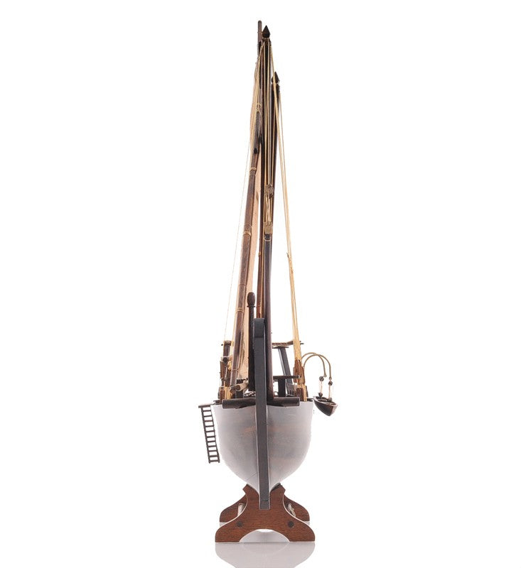 27" Wood Brown Solid Wood Hand Painted Dhow Medium Model Boat-Sculptures-DECOROLALA