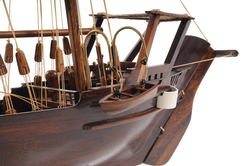 27" Wood Brown Solid Wood Hand Painted Dhow Medium Model Boat-Sculptures-DECOROLALA