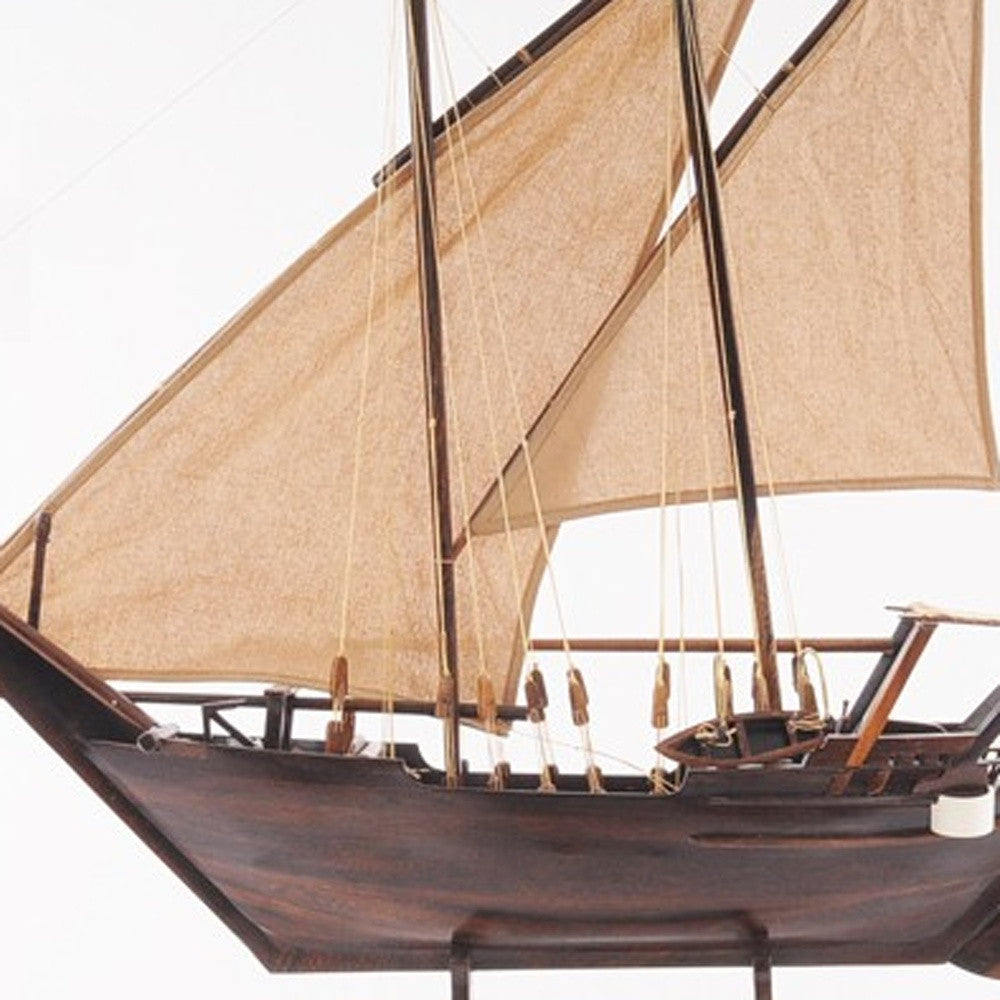 27" Wood Brown Solid Wood Hand Painted Dhow Medium Model Boat-Sculptures-DECOROLALA