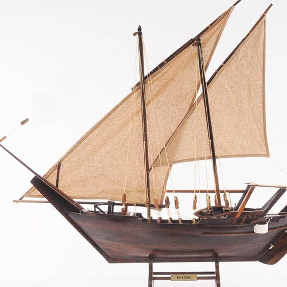 27" Wood Brown Solid Wood Hand Painted Dhow Medium Model Boat-Sculptures-DECOROLALA