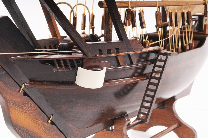 27" Wood Brown Solid Wood Hand Painted Dhow Medium Model Boat-Sculptures-DECOROLALA