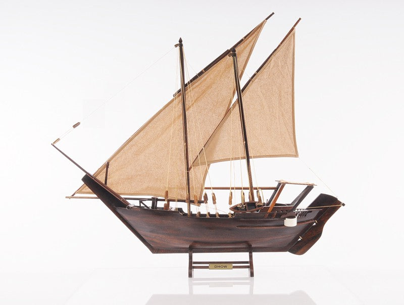 27" Wood Brown Solid Wood Hand Painted Dhow Medium Model Boat-Sculptures-DECOROLALA